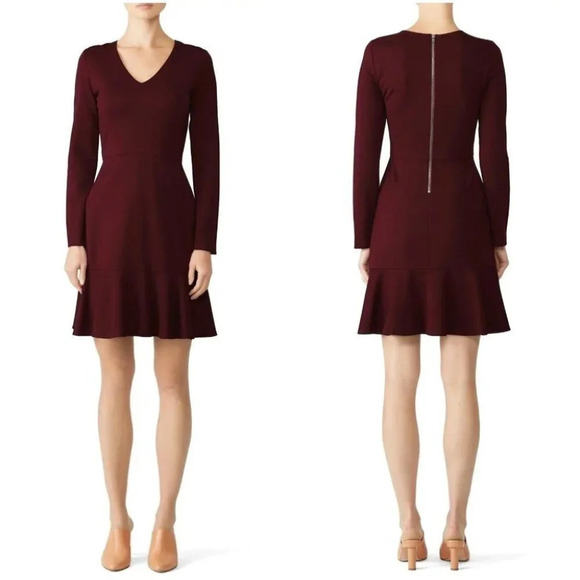 Slate & Willow Maroon Red V-Neck Ruffle Dress $279 - Picture 1 of 11